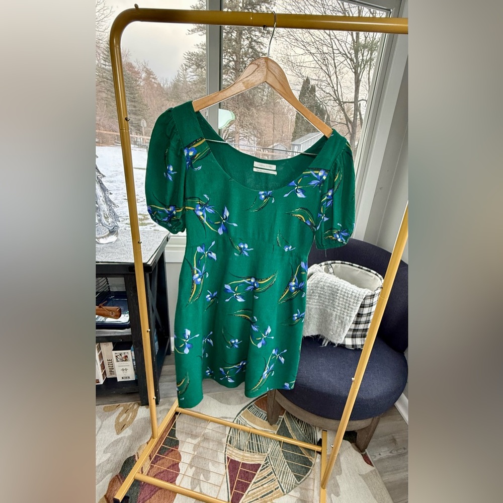 Urban Outfitters Epiphany Puff Sleeve Mini Dress | Green Floral | Size S - Picture 3 of 4